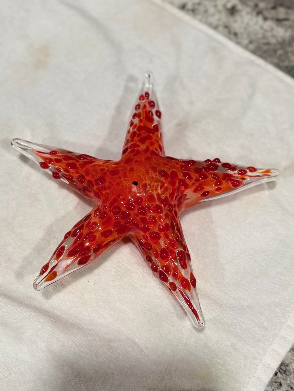 Handblown Red and Orange Glass Starfish Decorative Sculpture